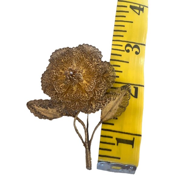 Vintage Austrian West Germany Gold Tone Filagree Flower Brooch Tone - Picture 9 of 9